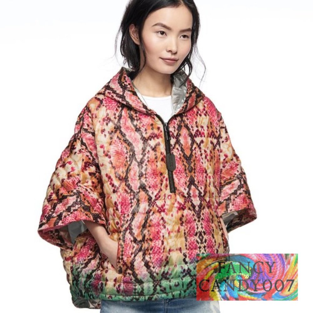 Think Royln The Heroine Oversized Quilted Python-Print Down Poncho Puffy XS/S - Picture 7 of 9